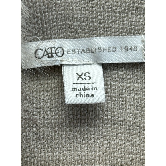 Cato Shawl‎ Vest Faux Fur Trim Fringe Hem Knit Beige Boho Extra Small - Picture 4 of 6